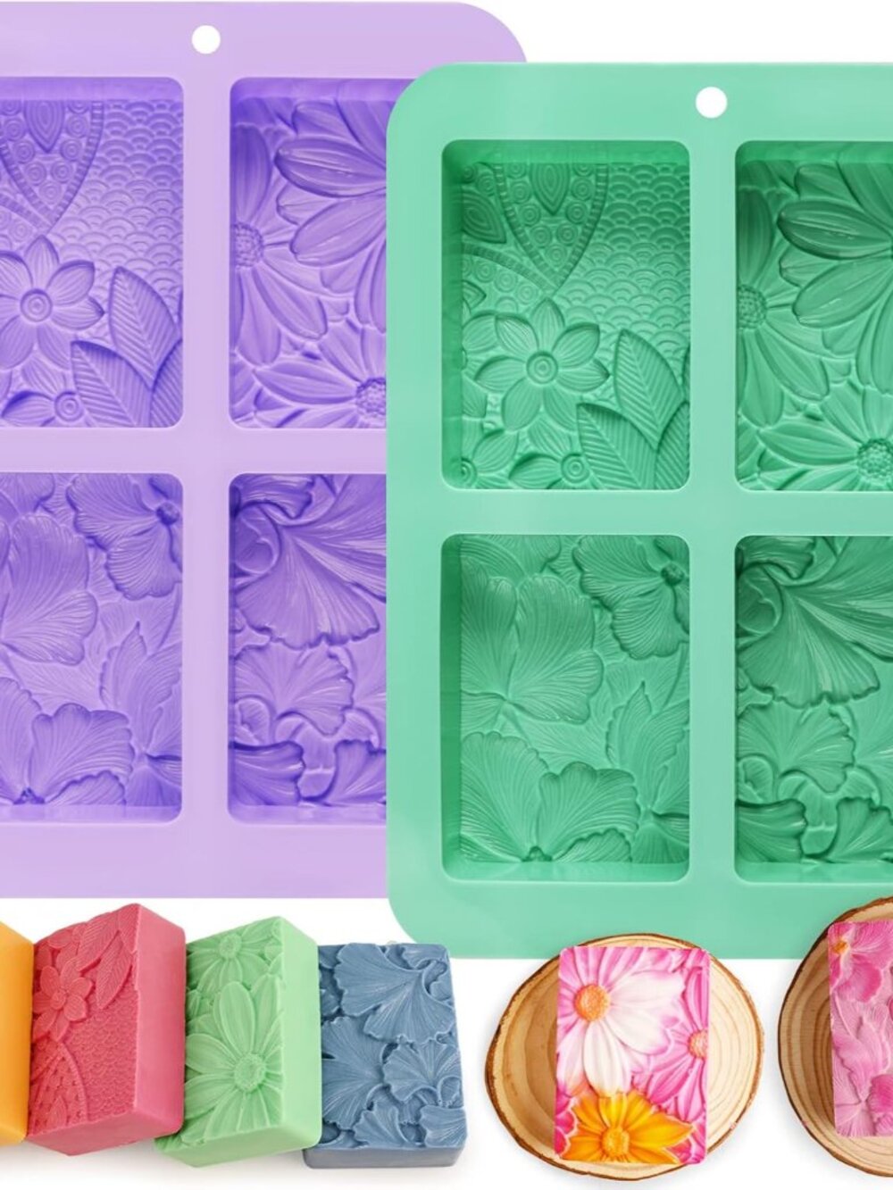 Soap Molds Silicone 3D Rectangular Flower Pattern Silicone Molds